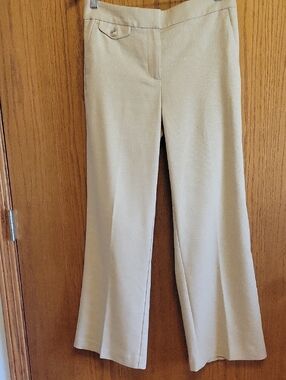 LOFT Beige Wide-Leg Trousers with Button Accent 4P